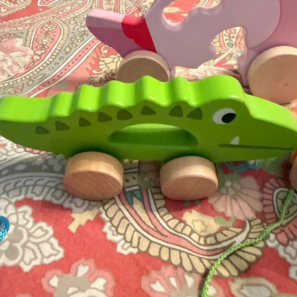 Colorful Wooden Animal Pull/ push Set giraffe, alligator, elephant, and bird